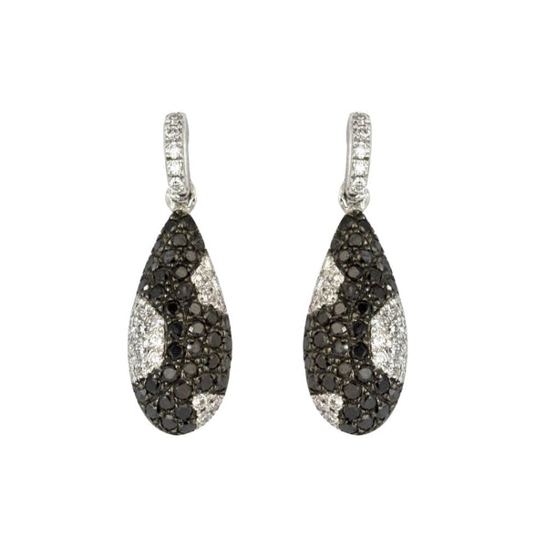Finnies The Jewellers 18ct White Gold Black And White Diamond Teardrop Earrings