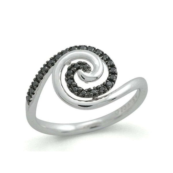 Finnies The Jewellers 18ct White Gold Black Diamond Swirl Ring 0.15ct
