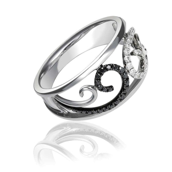 Finnies The Jewellers 18ct White Gold Black & White Diamond Set Twist Dress Ring