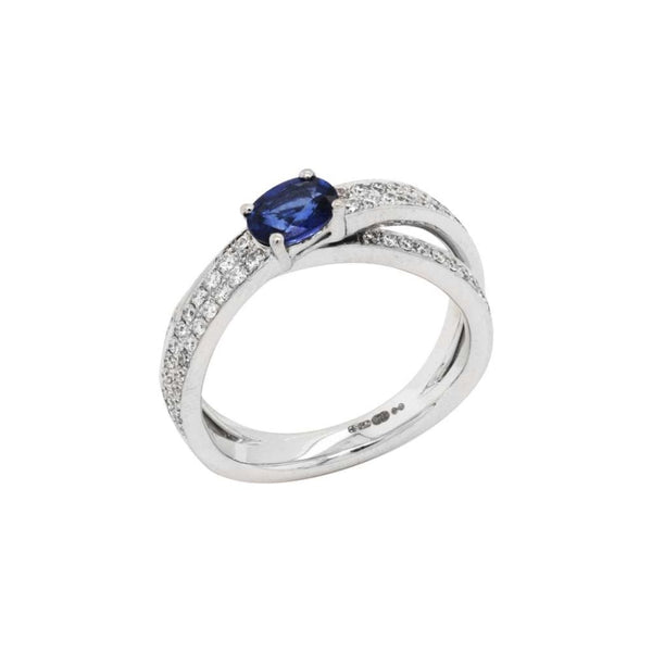 Finnies The Jewellers 18ct White Gold Blue Sapphire & Diamond Crossover Ring