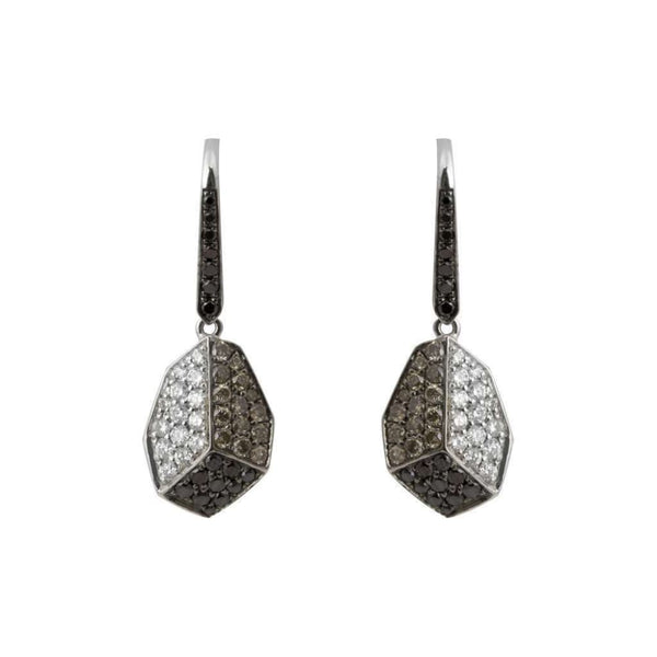 Finnies The Jewellers 18ct White Gold Brown, Black & White Diamond Drop Earrings