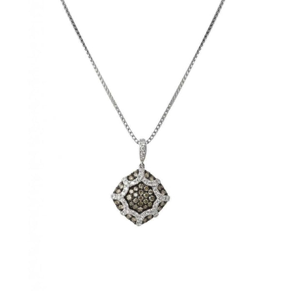 Finnies The Jewellers 18ct White Gold Brown & White Diamond Cushion Pendant 1.31ct