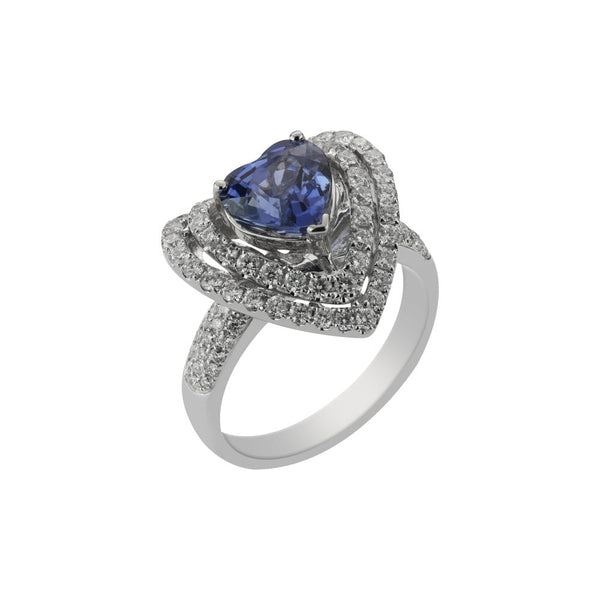Finnies The Jewellers 18ct White Gold Ceylon Sapphire Double Halos Ring