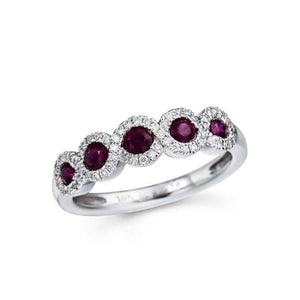 Finnies The Jewellers 18ct White Gold Diamond 0.19 and Ruby 0.53 Halo Eternity Ring