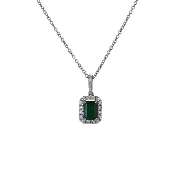 Finnies The Jewellers 18ct White Gold Diamond 0.28ct  Emerald Oblong Halo Pendant