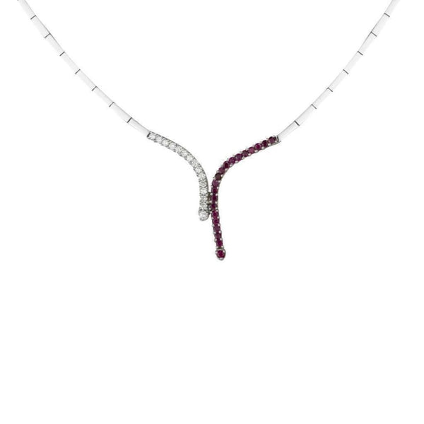 Finnies The Jewellers 18ct White Gold Diamond 0.55 Ruby 0.83 Double Curve Collarette