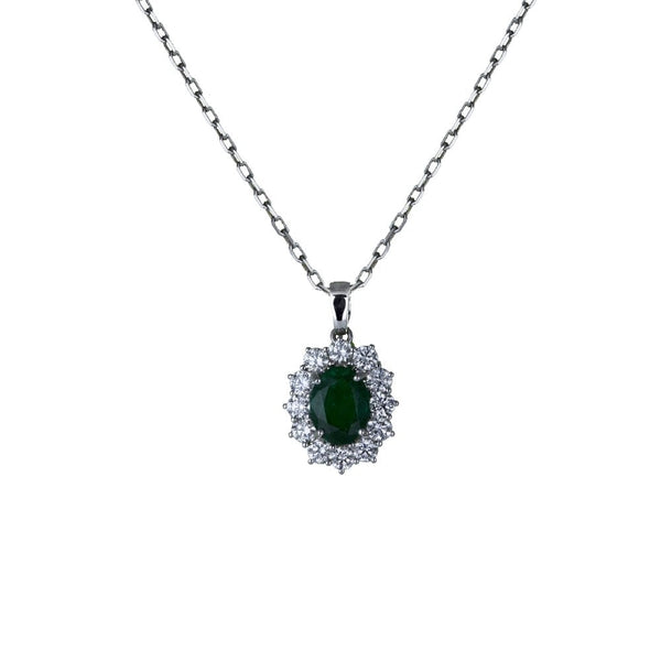 Finnies The Jewellers 18ct White Gold Diamond 0.79 Emerald 1.29 Cluster Pendant