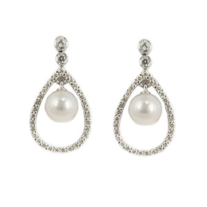 Finnies The Jewellers 18ct White Gold Diamond Akoya Pearl Teardrop Earrings