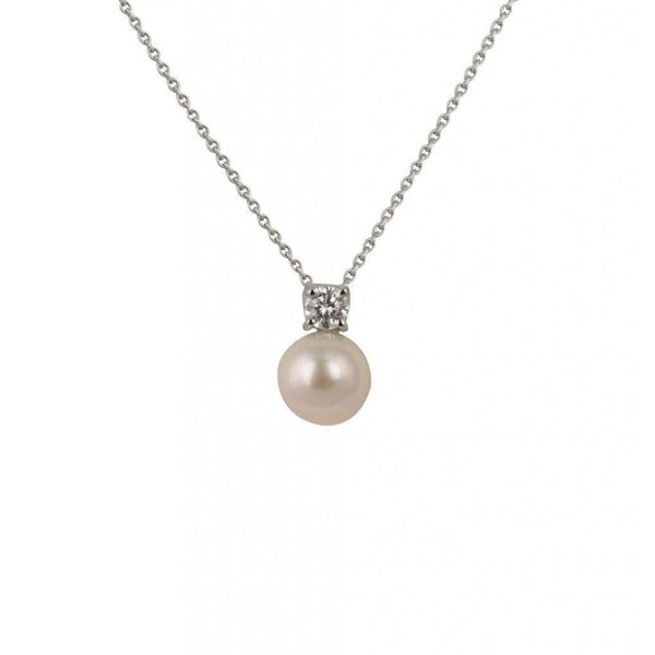 Finnies The Jewellers 18ct White Gold Diamond and Akoya Pearl Pendant