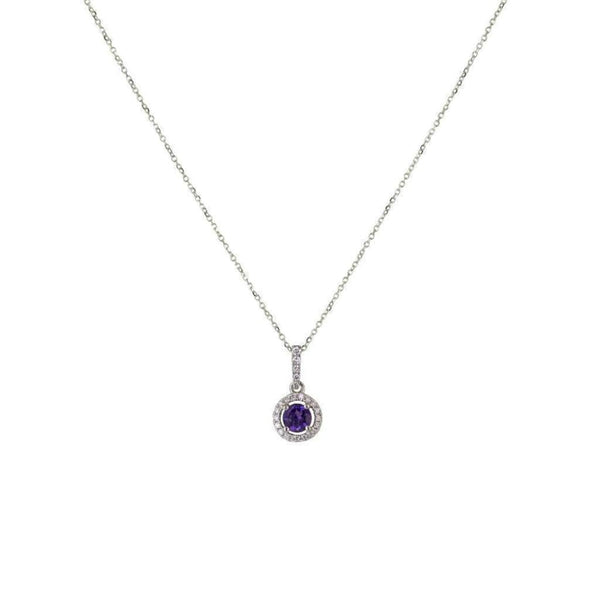 Finnies The Jewellers 18ct White Gold Diamond and Amethyst Round Halo Pendant