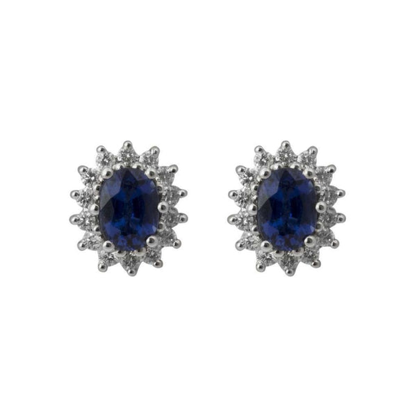 Finnies The Jewellers 18ct White Gold Diamond and Blue Ceylon Sapphire Cluster Studs