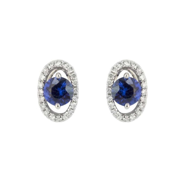 Finnies The Jewellers 18ct White Gold Diamond and Blue Ceylon Sapphire Halo Stud