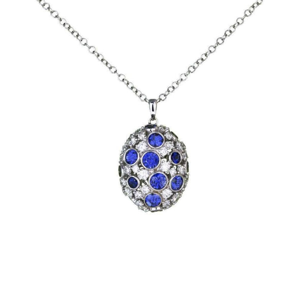 Finnies The Jewellers 18ct White Gold Diamond And Blue Sapphire Domed Oval Pendant