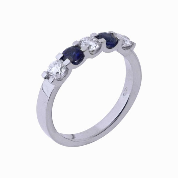 Finnies The Jewellers 18ct White Gold Diamond and Blue Sapphire Five Stone Ring
