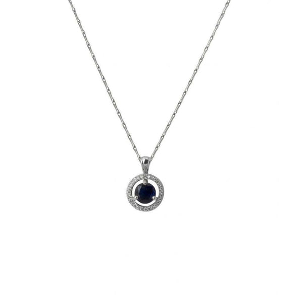 Finnies The Jewellers 18ct White Gold Diamond and Blue Sapphire Round Pendant,