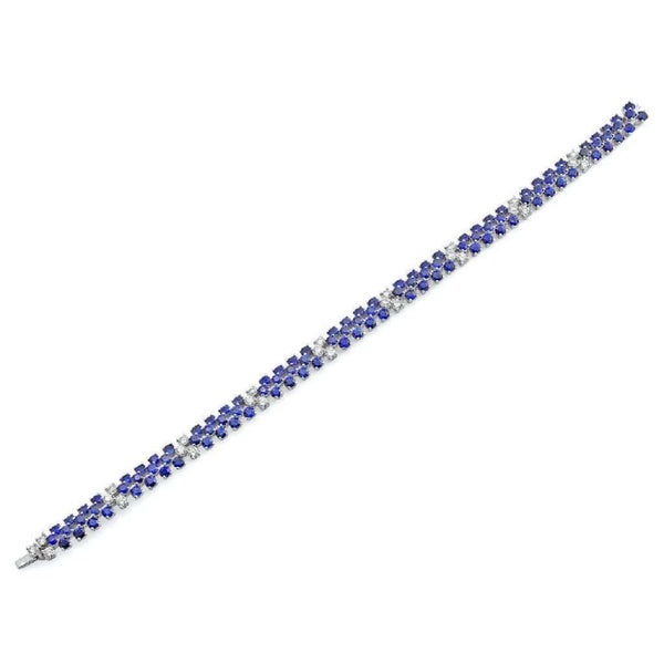Finnies The Jewellers 18ct White Gold Diamond And Blue Sapphire Three Row Bracelet