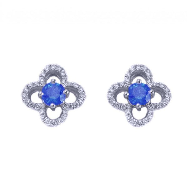 Finnies The Jewellers 18ct White Gold Diamond and Ceylon Sapphire Flower Stud Earrings