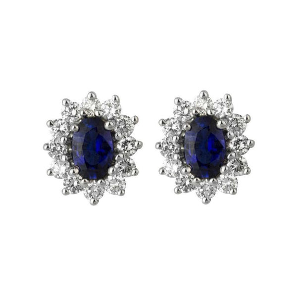 Finnies The Jewellers 18ct White Gold Diamond and Ceylon Sapphires Cluster Studs