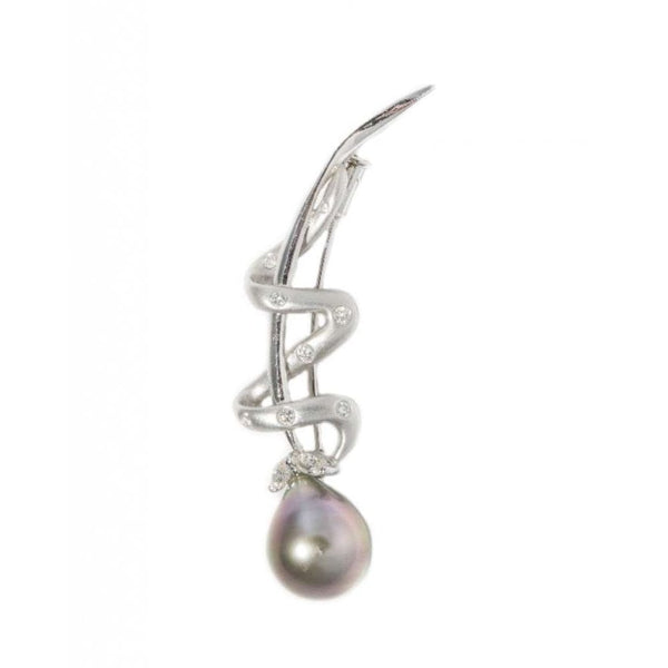 Finnies The Jewellers 18ct White Gold Diamond And Pearl Modern Flower Design Brooch