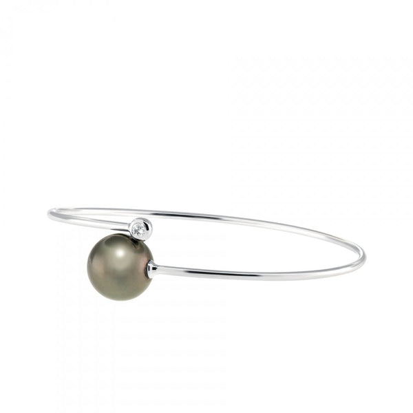 Finnies The Jewellers 18ct White Gold Diamond and Pearl Sprung Torque Bangle
