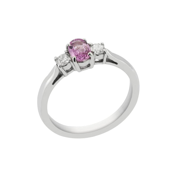 Finnies The Jewellers 18ct White Gold Diamond And Pink Sapphire Three Stone Ring