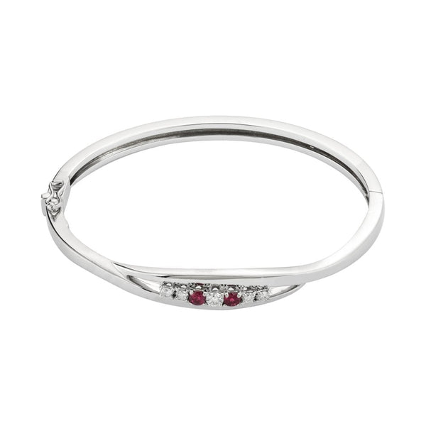 Finnies The Jewellers 18ct White Gold Diamond and Ruby Hinged Bangle