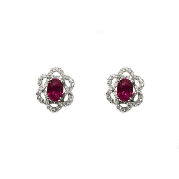 Finnies The Jewellers 18ct White Gold Diamond And Ruby Stud Earrings