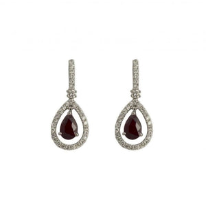 Finnies The Jewellers 18ct White Gold Diamond Bar and Ruby Diamond Pear Drop Earrings