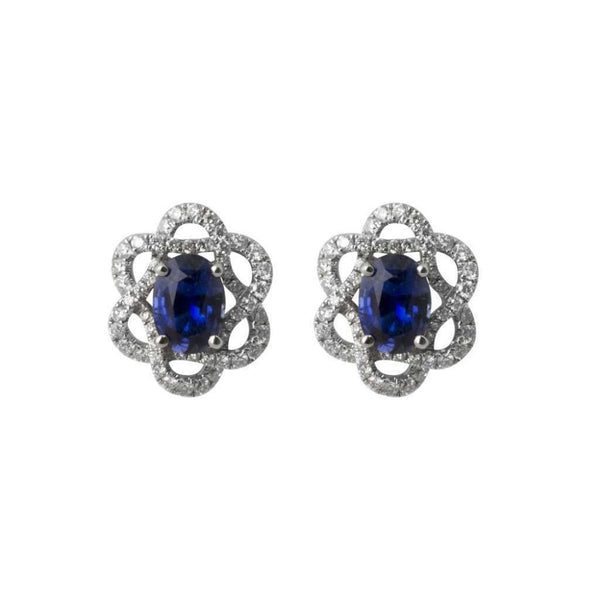Finnies The Jewellers 18ct White Gold Diamond & Blue Sapphire Cluster Stud Earrings