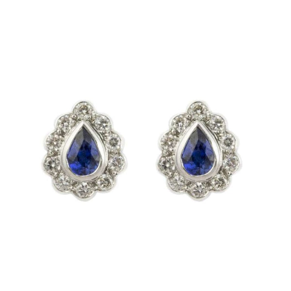 Finnies The Jewellers 18ct White Gold Diamond & Blue Sapphire Teardrop Stud Earrings