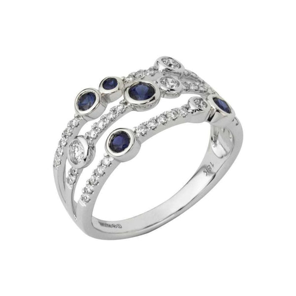 Finnies The Jewellers 18ct White Gold Diamond & Blue Sapphire Three Strand Dress Ring