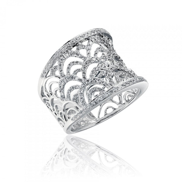 Finnies The Jewellers 18ct White Gold Diamond Broad Concave Ring 0.96ct