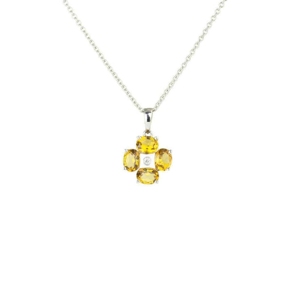 Finnies The Jewellers 18ct White Gold Diamond Citrine Flower Shape Pendant