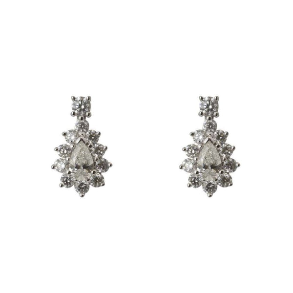 Finnies The Jewellers 18ct White Gold Diamond Cluster Drop Earrings