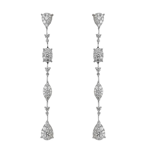 Finnies The Jewellers 18ct White Gold Diamond Cluster Long Drop Earrings 1.78ct