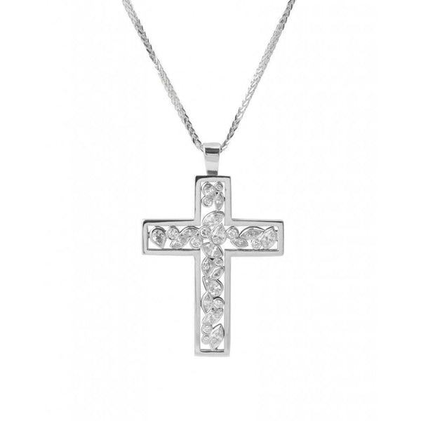 Finnies The Jewellers 18ct White Gold Diamond Cross Pendant With Multi Cut Diamonds