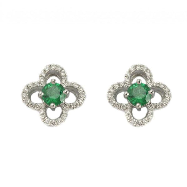 Finnies The Jewellers 18ct White Gold Diamond & Emerald Stud Earrings