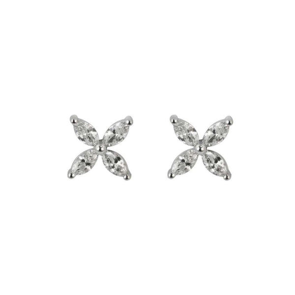 Finnies The Jewellers 18ct White Gold Diamond Flower Stud Earrings
