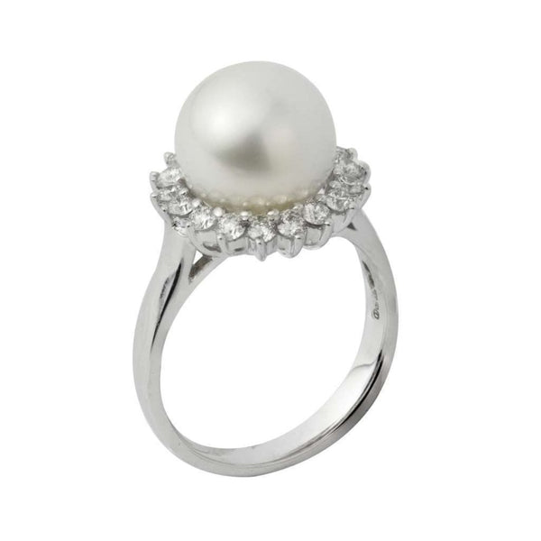 Finnies The Jewellers 18ct White Gold Diamond Halo and Freshwater Pearl Dress Ring