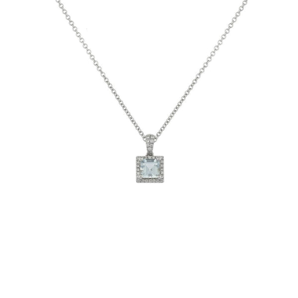 Finnies The Jewellers 18ct White Gold Diamond Halo Aquamarine Pendant