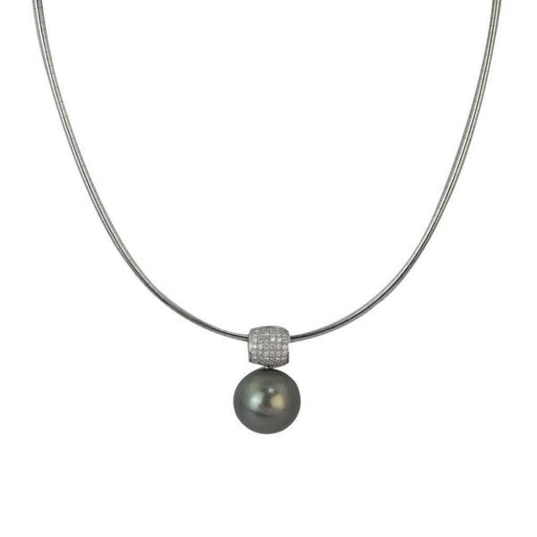 Finnies The Jewellers 18ct White Gold Diamond Necklace with Tahitian Pearl