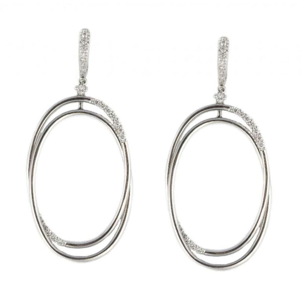 Finnies The Jewellers 18ct White Gold Diamond Oval Double Hoop Earrings
