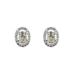 Finnies The Jewellers 18ct White Gold Diamond Oval Halo Stud Earrings