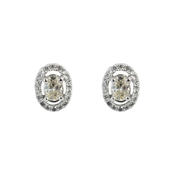 Finnies The Jewellers 18ct White Gold Diamond Oval Halo Stud Earrings