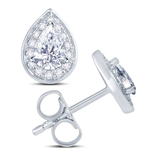Finnies The Jewellers 18ct White Gold Diamond Pear Halo Studs