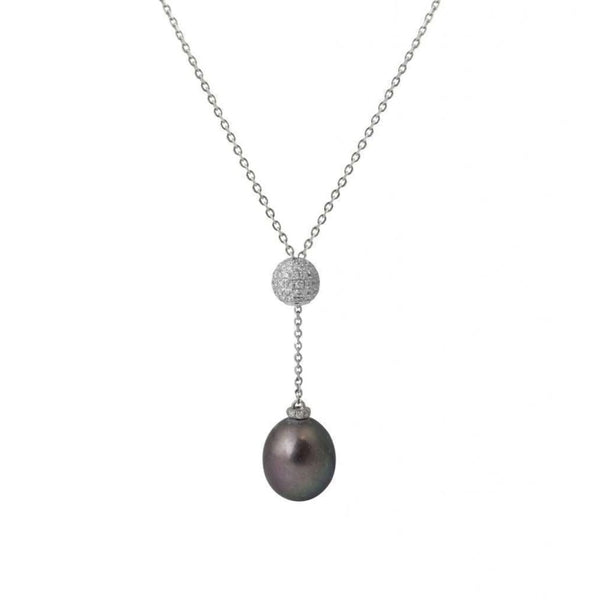 Finnies The Jewellers 18ct White Gold Diamond Pendant with Grey Freshwater Pearl
