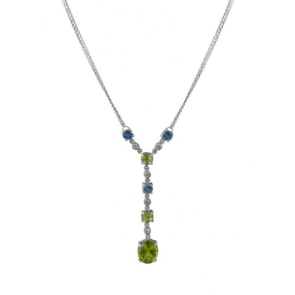 Finnies The Jewellers 18ct White Gold Diamond Peridot Long Drop Necklet