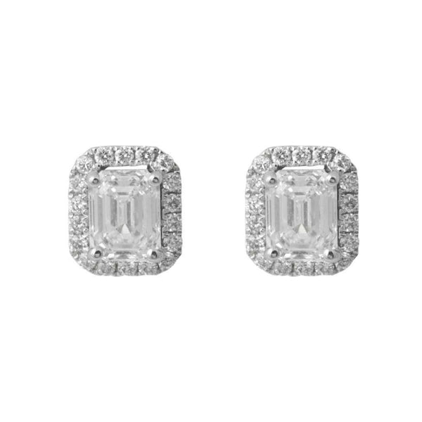 Finnies The Jewellers 18ct White Gold Diamond Rectangular Halo Stud Earrings 0.83ct
