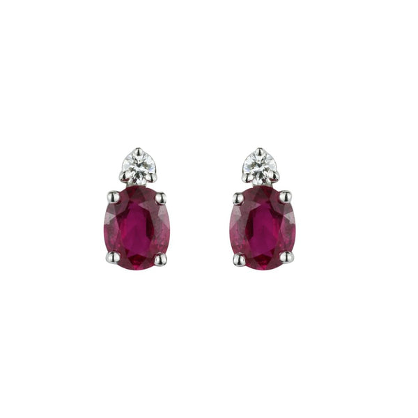 Finnies The Jewellers 18ct White Gold Diamond & Ruby Stud Earrings