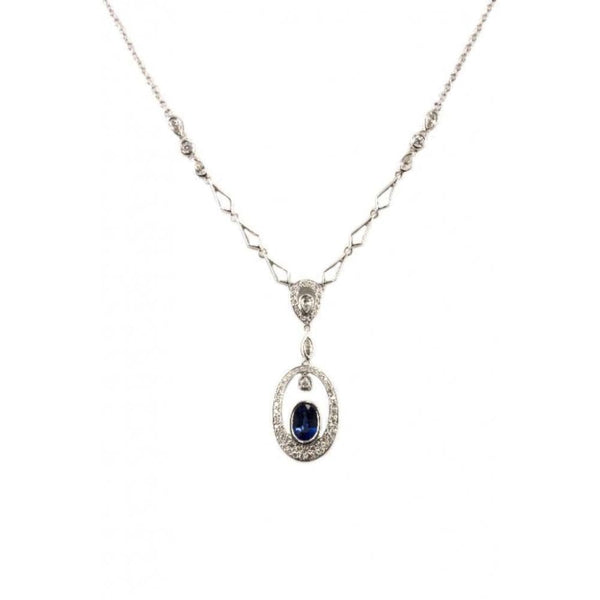 Finnies The Jewellers 18ct White Gold Diamond & Sapphire Drop Pendant
